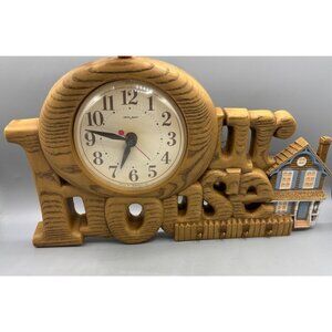 Vtg Burwood Our Home‎ Quartz Wall Clock Faux Wood Key Hooks House Design